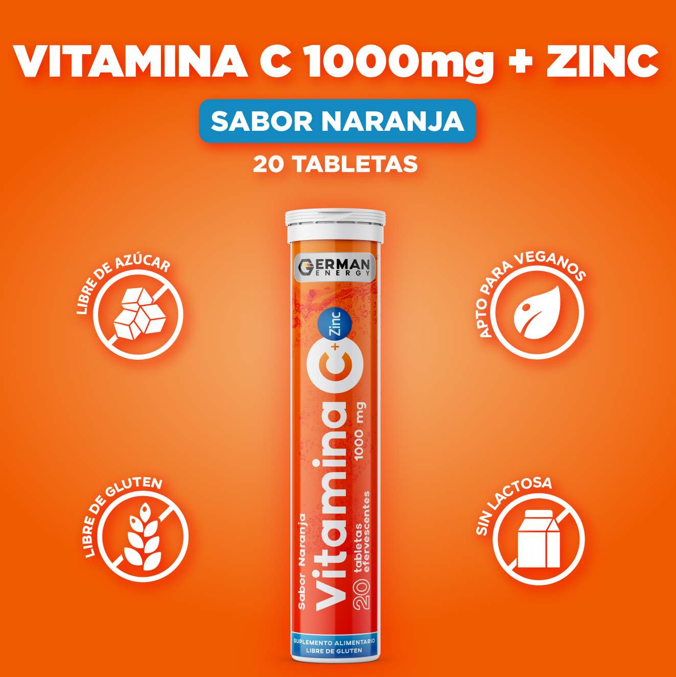 VItamina C + Zinc Sabor Naranja German Energy - 20 tabletas efervescente