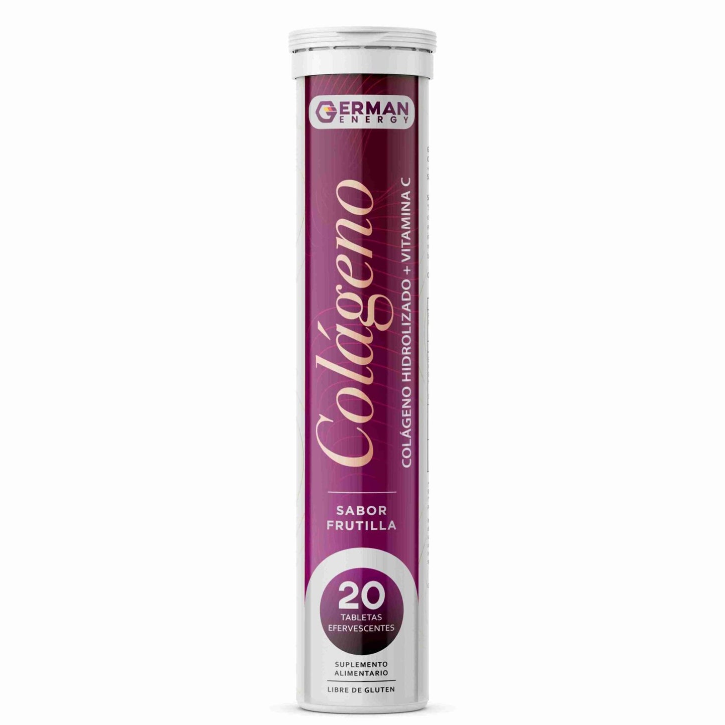 Colágeno Marino Hidrolizado + Vit C Sabor a Frutilla Kollplus German Energy - 20 tabletas efervescentes