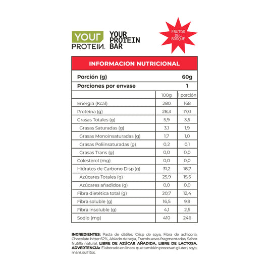 Barra Proteína Vegan Frutos del Bosque Your Protein - 60 gr
