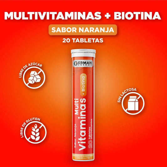 Multivitaminas + Biotina Sabor Naranja German Energy - 20 tabletas efervescentes