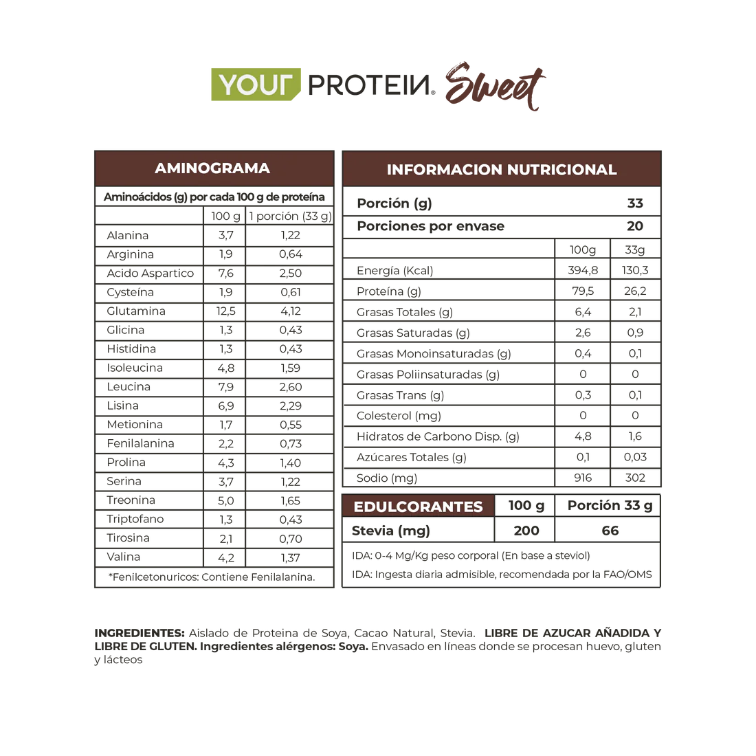 Proteína Vegan Sweet Cacao Orgánic Sachet Your Protein - 660 gr
